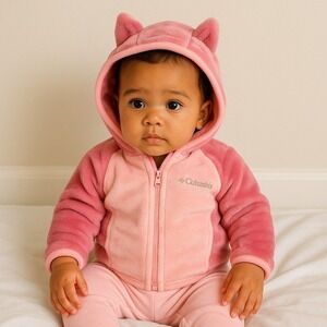 NEW Columbia Baby Sherpa Pink Jacket Sz 3-6 months Preppy Comfy Soft Fleece